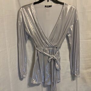 Yoins small silver shimmering long sleeve romper NWT